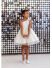 One Shoulder Ivory Satin Peek-A-Boo Tulle Flower Girl Dress